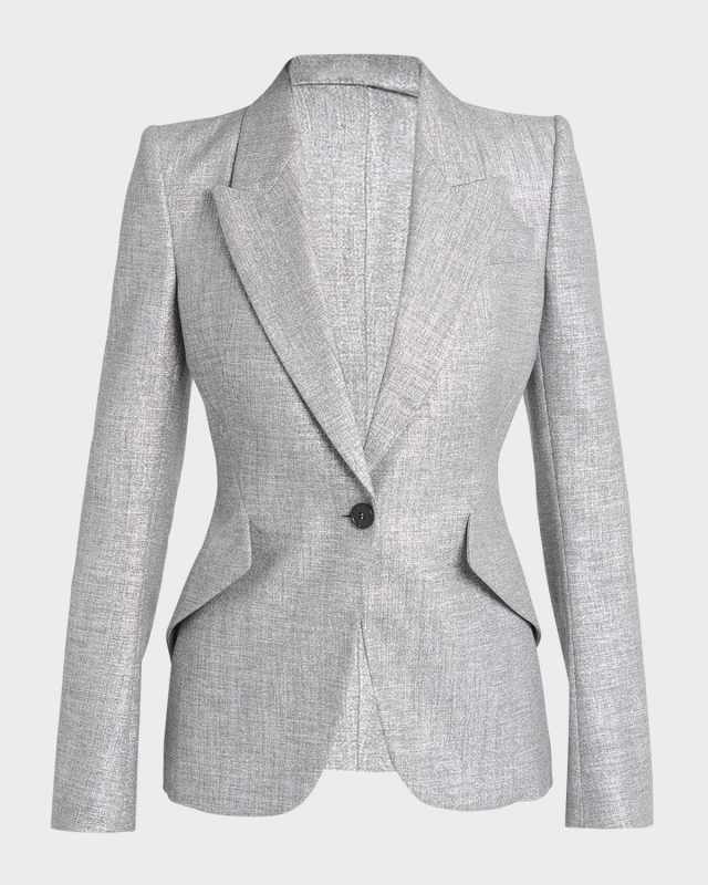 Metallic Peak Shoulder Blazer